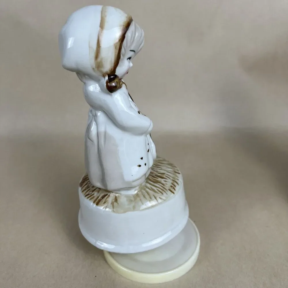VTG Rotating Musical Box Girl Playing Cello Porcelain 6.5” Works‎